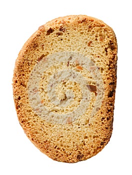 Cracker with nut filling close up. White isolated background. Side view.