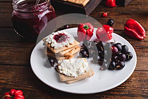 Crackers with Berry and Habanero Jam and Ricotta