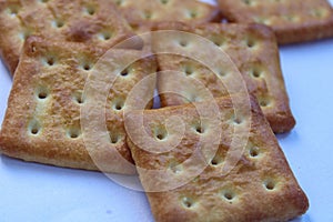 Crackers or biscuit on white background