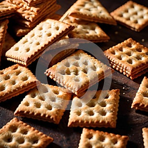 Crackers, crispy baked biscuit cookie thin sliced food