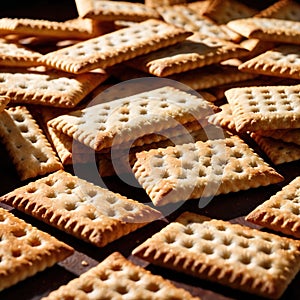 Crackers, crispy baked biscuit cookie thin sliced food