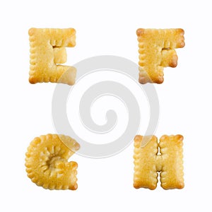 Crackers in the form of the alphabet : E-F