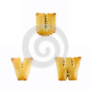 Crackers in the form of the alphabet : U-W