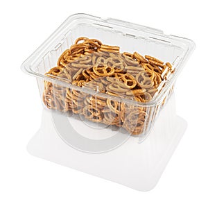 Crackers in a transparent plastic container