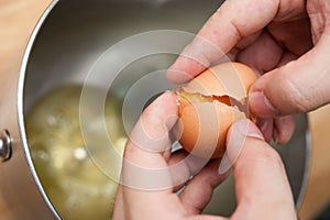 Cracking eggs and seperate yolk from albumen photo