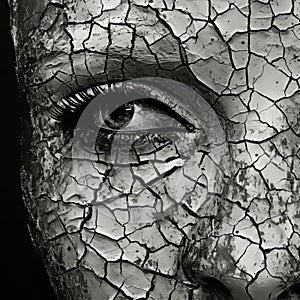 Crackled Woman: Monochromatic Masterpiece With Eye-catching Detail