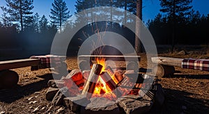 Crackling campfire surrounded by a circle