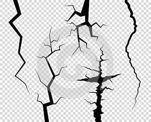 Cracks. The Destruction, The Abyss. Just changing color. Vector decorative element on isolated transparent background.