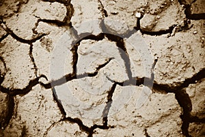 Cracks of the dried soil in arid season / Arid soil , Cracked earth texture of ground broken and rough surface mud clay