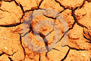 Cracks of the dried soil in arid season - Arid soil , Cracked earth texture of ground broken and rough surface mud clay top view