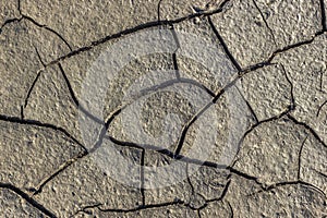 Cracks on dry ground close up.