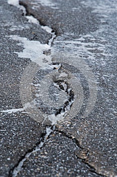 Cracks forming in the road