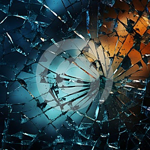 cracks on the glass impact on the glass, abstract background broken window damage. bullet hole in glass, authentic gunshot
