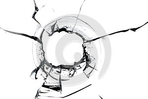 Cracks in the glass on a white background. Abstract background.