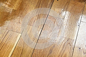 Cracks in the oak parquet floor. Poor laying of parquet on a concrete screed.