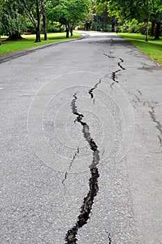 Cracks In A Road Caused By An Earthquake