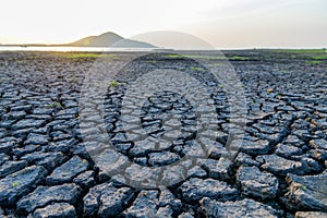 Cracks on the surface of the earth are altered by the shrinkage of mud due to drought conditions of the terrain