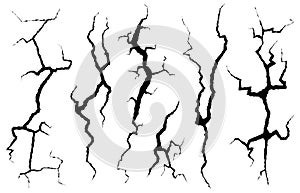 Cracks wall. Fracture structure surface, cleft broken dry lining wall or destroyed cracked glass, earthquake destruction, damage