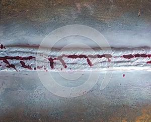 Cracks in welding. Inspection with process Penetrant Testing PT