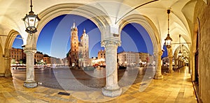 Cracow, Krakow Market Square at night, cathedral, Poland photo