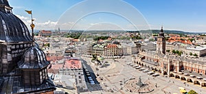 Cracow, Poland panorama. Old town market square and Cloth Hall