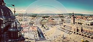 Cracow, Poland panorama. Old town market square and Cloth Hall