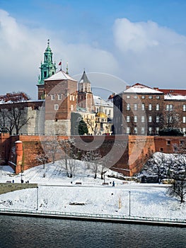 Cracow, Poland. Wawel Castle and Vistula river in winter