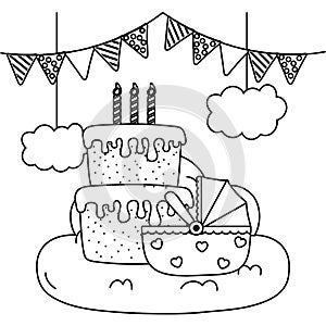 Cradle with birthday cake in black and white