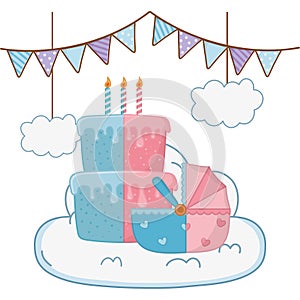 Cradle with birthday cake vector illustration