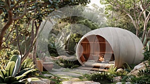 Cradled within a lush garden the meditation dome invites guests to unwind and connect with their higher selves through photo