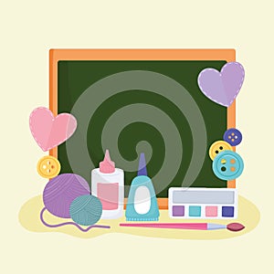 craft accessories and chalkboard