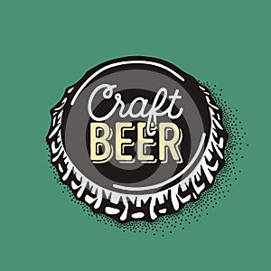 Craft beer bottle cap with brewing inscription in vintage style