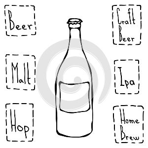 Craft Beer Bottle. Hand Drawn Vector Illustraition.