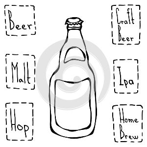 Craft Beer Bottle. Hand Drawn Vector Illustraition.