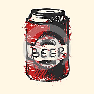 Craft beer bottle pub sketch vector illustration.