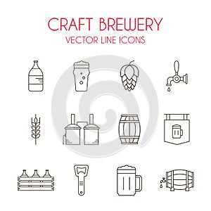 Craft beer and brewery vector line icon set