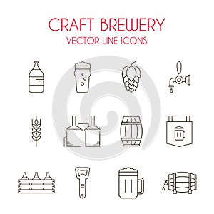 Craft beer and brewery vector line icon set photo