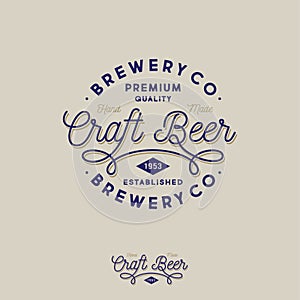 Craft beer and Brewing company logo. Pub emblem. Ribbon and letters. Vintage style.