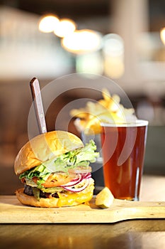 Craft Beer With Delicious Hamburger