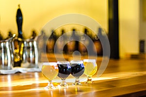 Craft beer flight at the bar