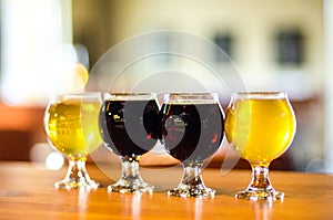 Craft beer flight close-up photo