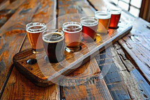 Craft Beer Flight on Wooden Paddle