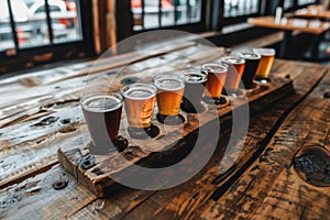Craft Beer Flight on Wooden Paddle