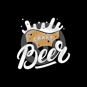 Craft beer hand drawn lettering logo, label, badge for bar, festival, pub, brewery with mug.
