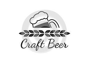 Craft beer icon, label or logo. Brewery design. Alcohol drink emblem with beer mug. Vector illustration
