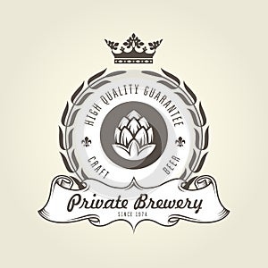 Craft beer logo with hop - vintage emblem, private brewery