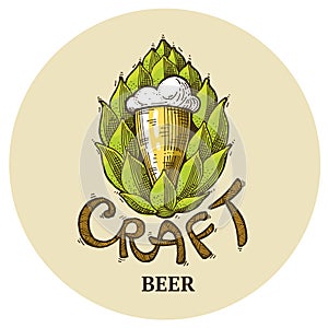 Craft beer logo, lettering vector illustration hop, emblem design