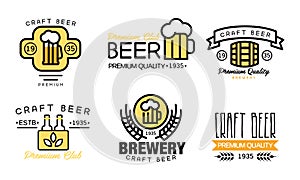 Craft beer logo set, vintage brewery premium quality labels, badges for beer house, bar, pub, brewing company vector