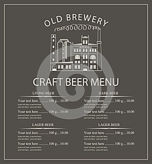 Craft beer menu with brewery building