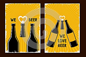 Craft beer poster set. Retro style vector illustration with bottle and can opener. Vintage backgrounds for pub and drink